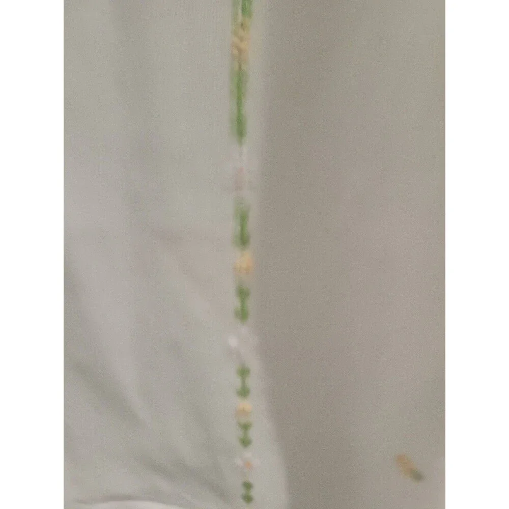 Vintage Hand Embroidered Linen Table Runner/Dresser Scarf with Crochet Trim